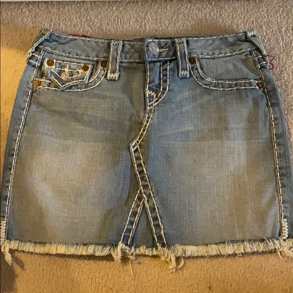 True Religion denim skirt logo pockets 24/26 NEW
